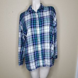 Old Navy Womens The Boyfriend Shirt Flannel Button Up Shirt Size L Country Layer